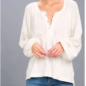 Free People White 'Acadia' Button Henley Blouse